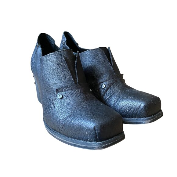 Vogue Black Leather Square Toe Cowgirl Bootie Urban Outfitters Gothic Size 10 - Picture 2 of 8